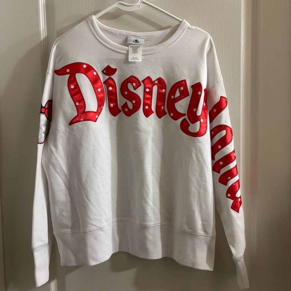 Disney Women's Red and White Crew Neck Sweater